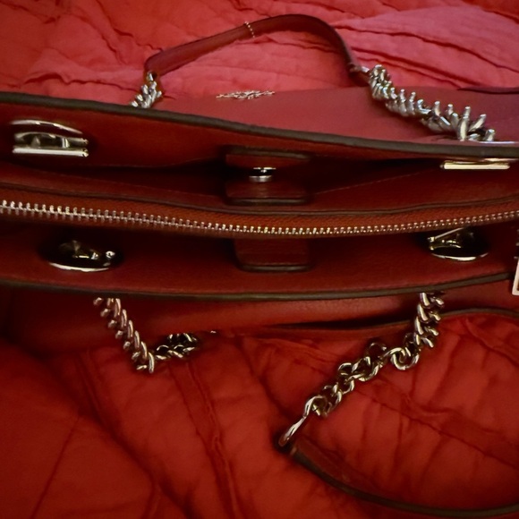 Coach Coral Leather Shoulder Bag with Chain Straps - Picture 10 of 13